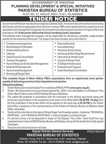 Planning Development & Special Initiative Islamabad Tender Notice